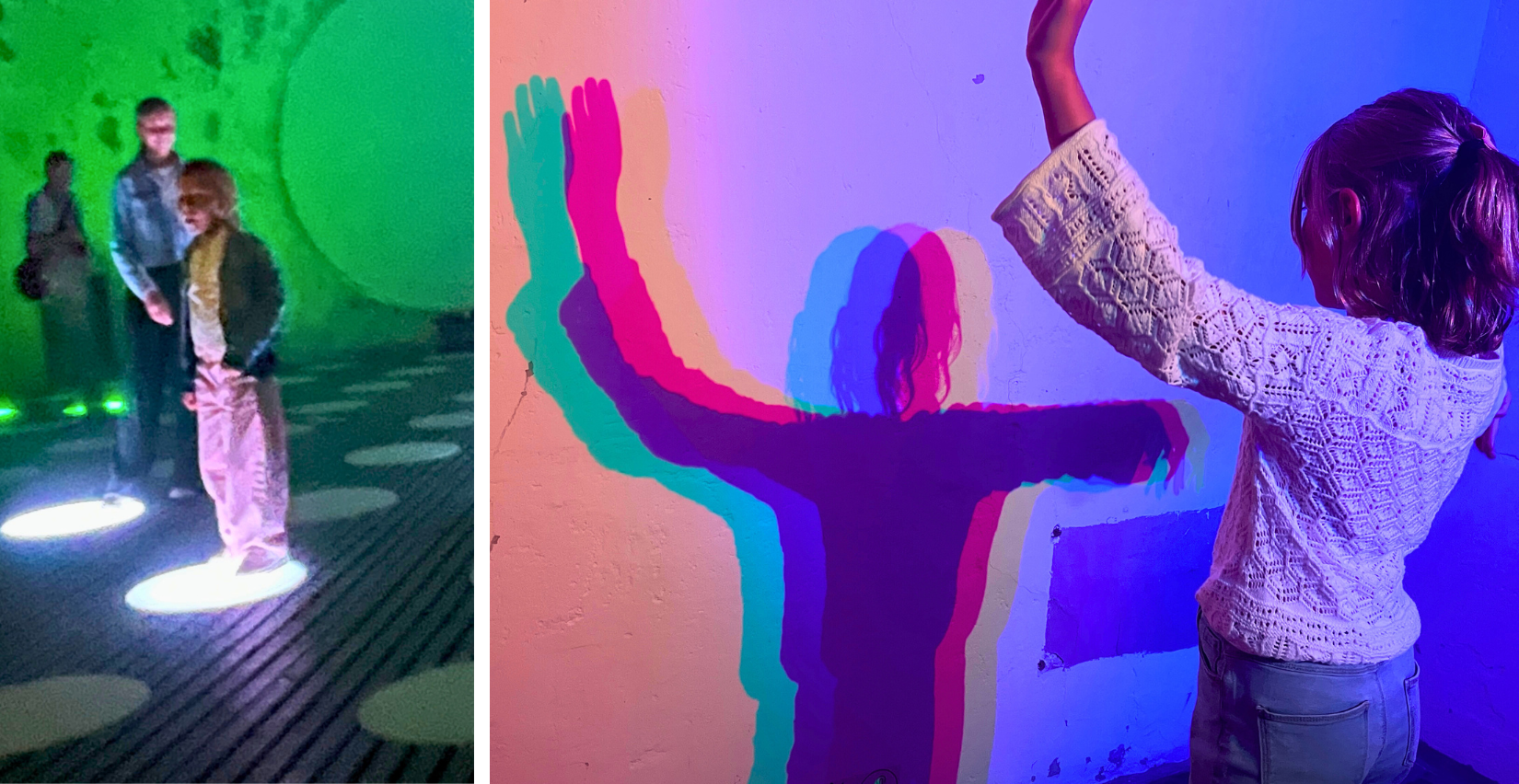 enfants jouant avec des effets lumineux au Château de Beaugency – art numérique en famille
