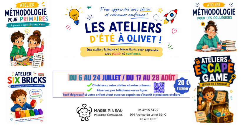 Ateliers d’été : méthodologie, LEGO® et escape game pour enfants et collégiens à Olivet